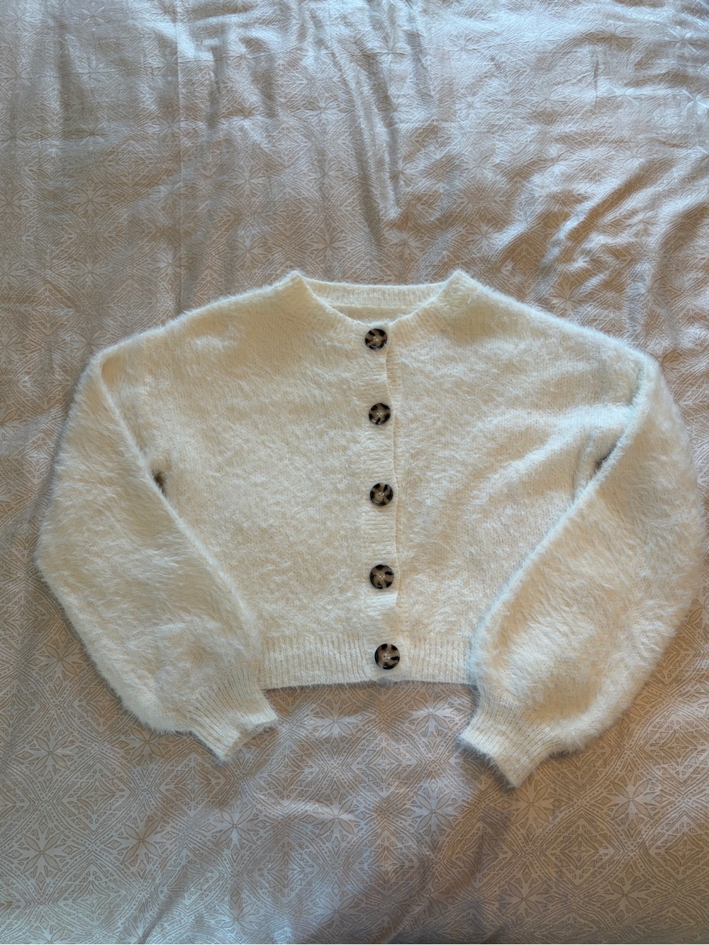 SHEIN White Fuzzy Cropped Button Cardigan